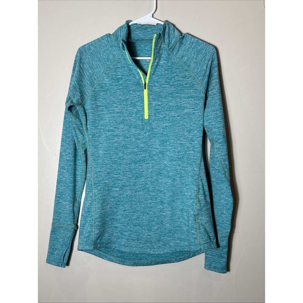 Tangerine Women's 1/4 Zip Aqua Thumbhole Zip Pockets Shirt Small